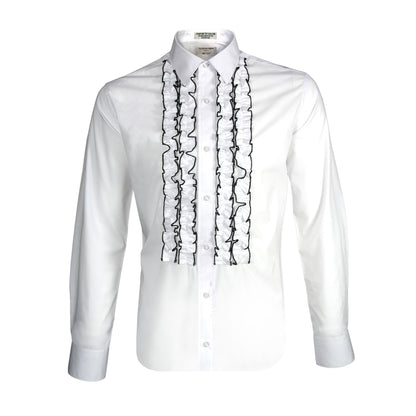 White Ruffle Slim Fit Tuxedo Shirt